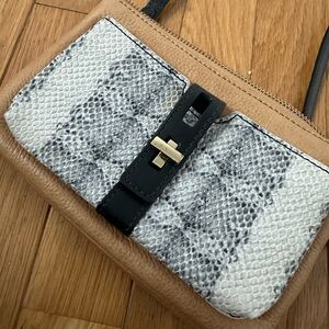 Vince Camuto Tan and Snake Print Crossbody Bag